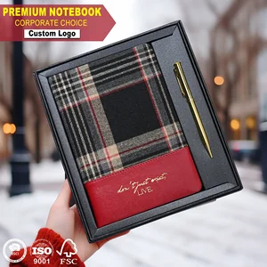 Factory Direct Gift Items A5 Plaid Tartan Pattern Leather Trim Elegant Check Design Logo Personalized Patch Notebook Pen Set