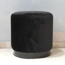 RTS Living Room Furniture Simple Design Modern Velvet Ottoman Footstool Colorful Round Shaped Metal Base Pouf
