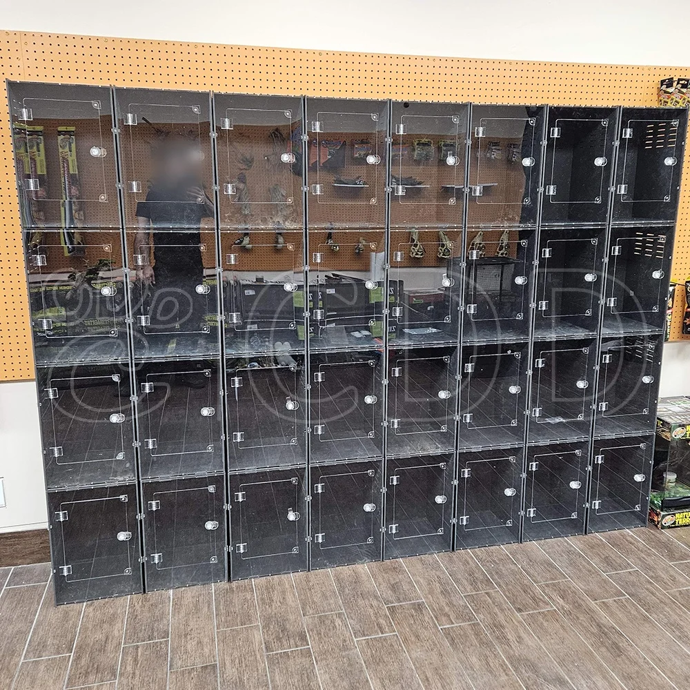 16x16x24 Inch PVC Black Tall Crested Gecko Display Cage Tank Stackable Bioactive Terrarium for Arboreal Reptiles Enclosure Box