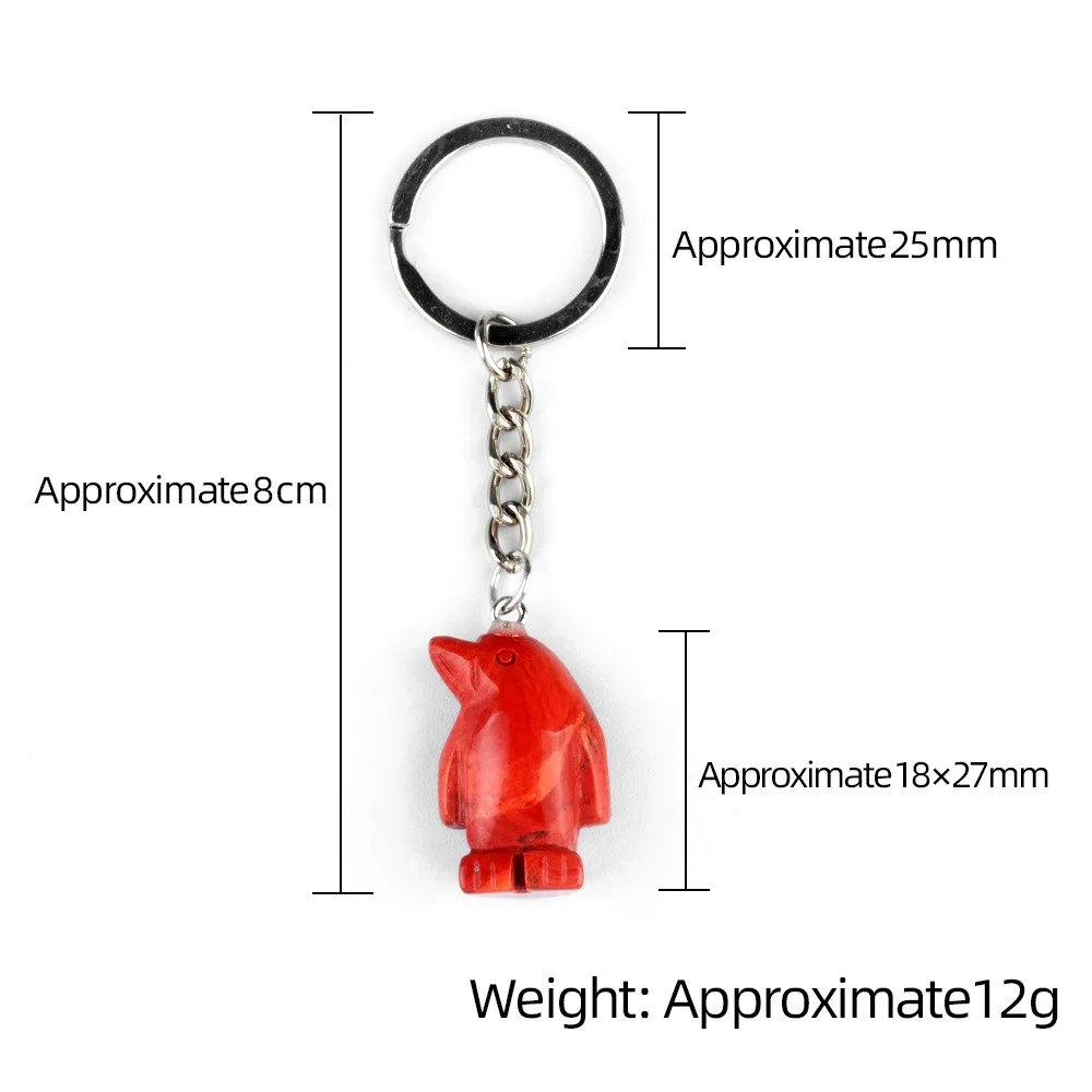 Crystal Stone Penguin Figurines Keychain Natural Gemstone Carved Animal Reiki Healing Stones Crafts Key Ring for Women Girl Gift
