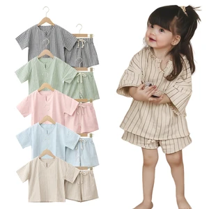 Professional China Supplier Summer Checkered Casual 100% Cotton Suit Short Sleeved Children Clothing Sets Unisex