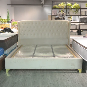 California wood modern 6 ft tufted upholstered king size bed frame design