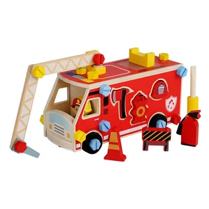 Kids Wooden Fire Truck and Garbage Truck Toy with Screw Nut Assembly Fine Motor Skill Development Pretend Play Learning Tool
