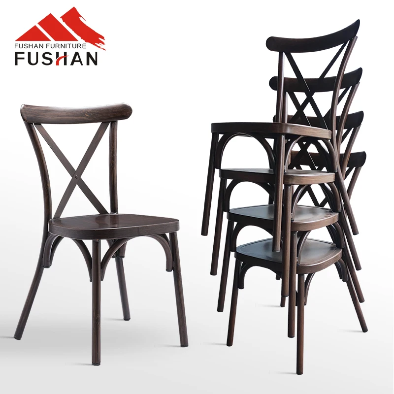 Restaurant Industrial Metal Dining Stackable Cross Back Chair For Events Wedding Party