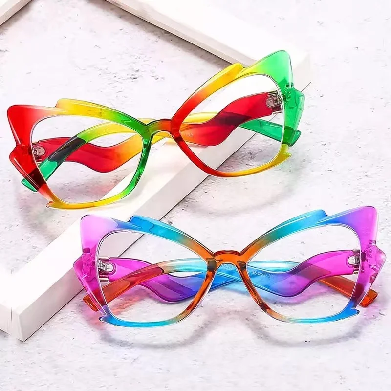 Unique Colorful Rainbow Anti blue Light Cat Eye Eyeglasses For Women Vintage New Fashion Oversized Square Computer Glasses Frame Alibaba