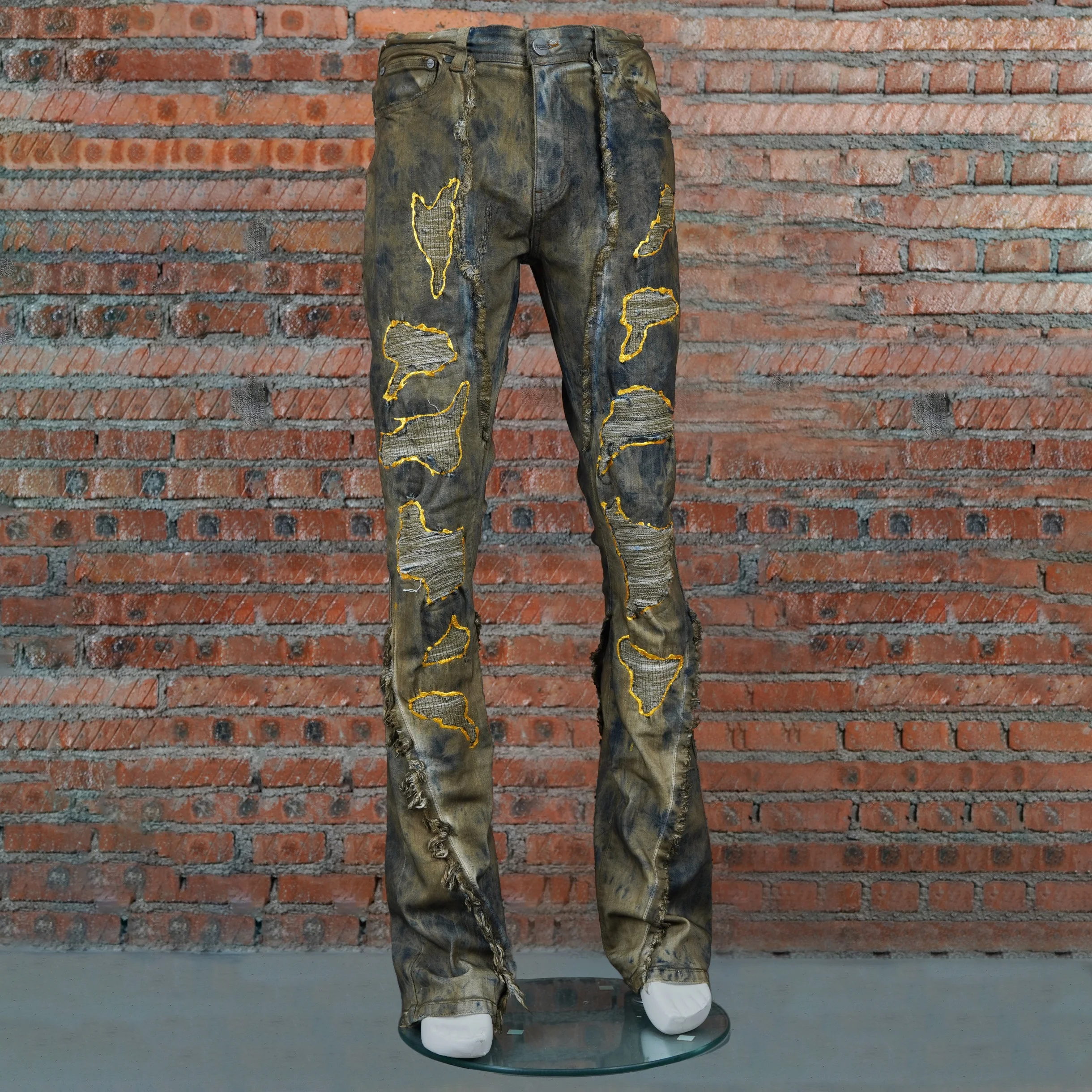 Multi-colored Tie-dye Jeans Available Color Contrast Ripped Denim Vintage  Pants Men's Denim Ripped Bell Bottoms