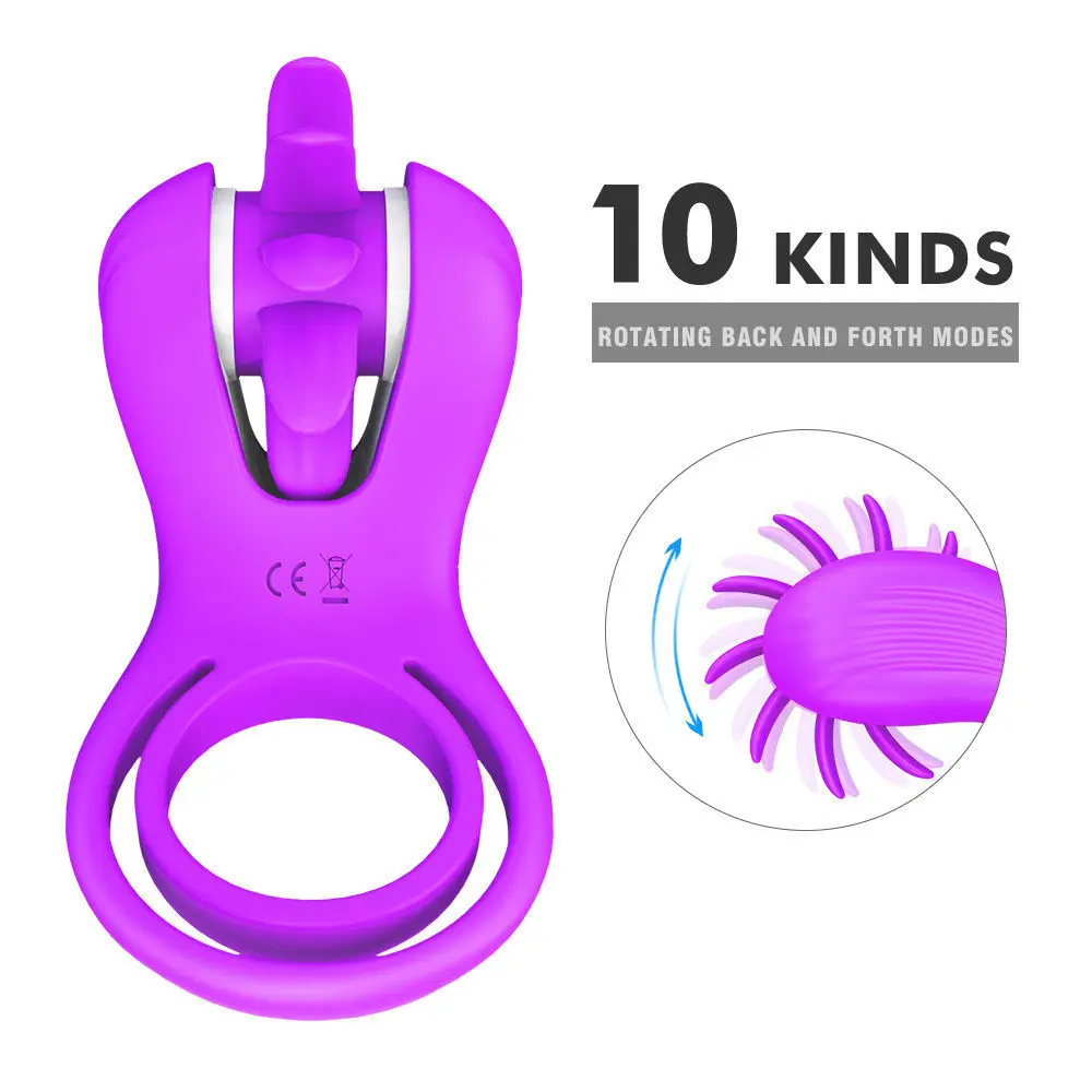 10 Frequency Rotation Magic Tongue Vibrator Ring Universal Female Vibration Shocking Eggs Penis Rings Product
