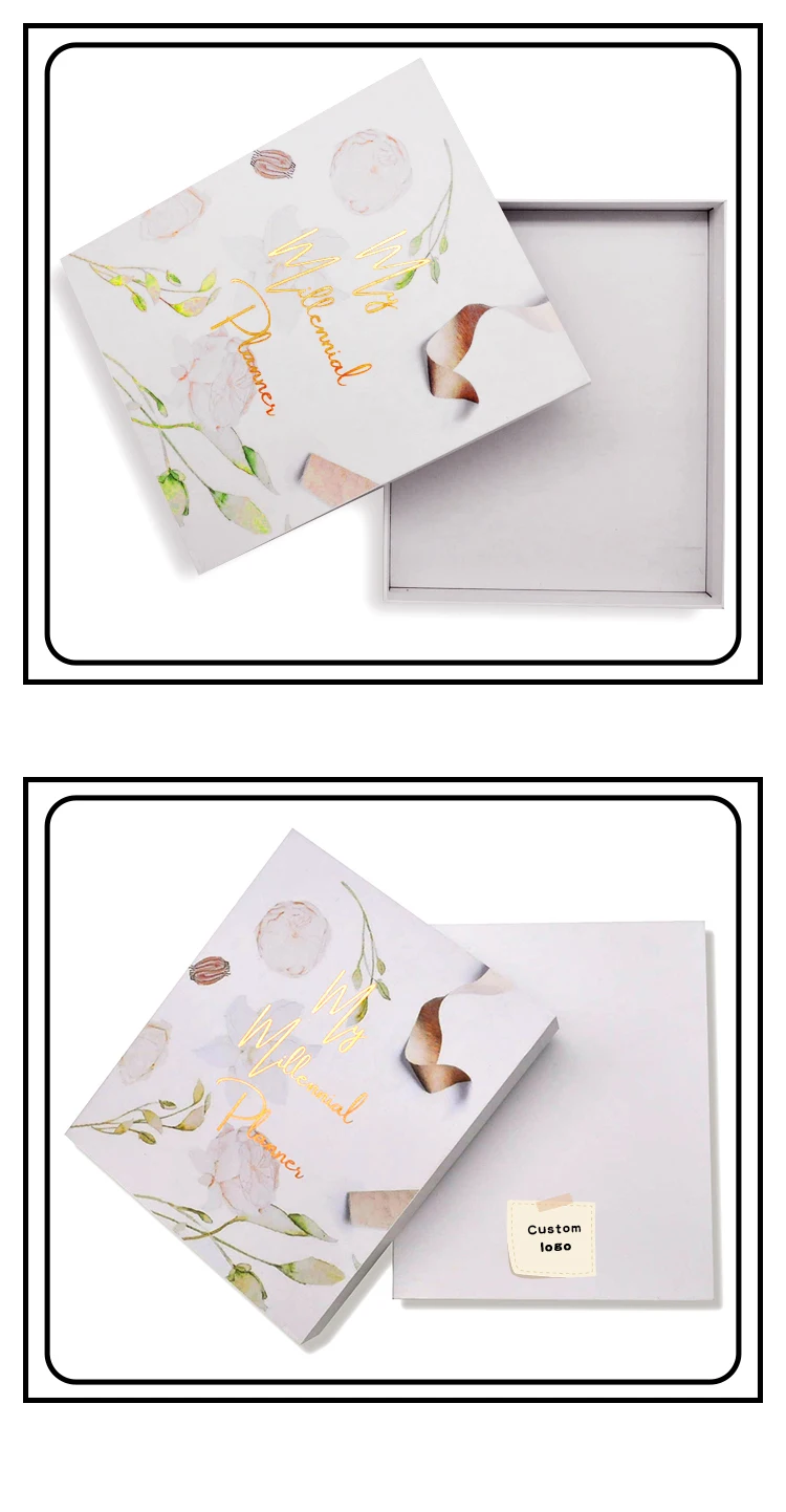 Custom Printing 2023 Planner Rose Gold Foil Spiral Steel Ring Hardbound Gift Customized Logo Box Packaging for Notebook Planner manufacture