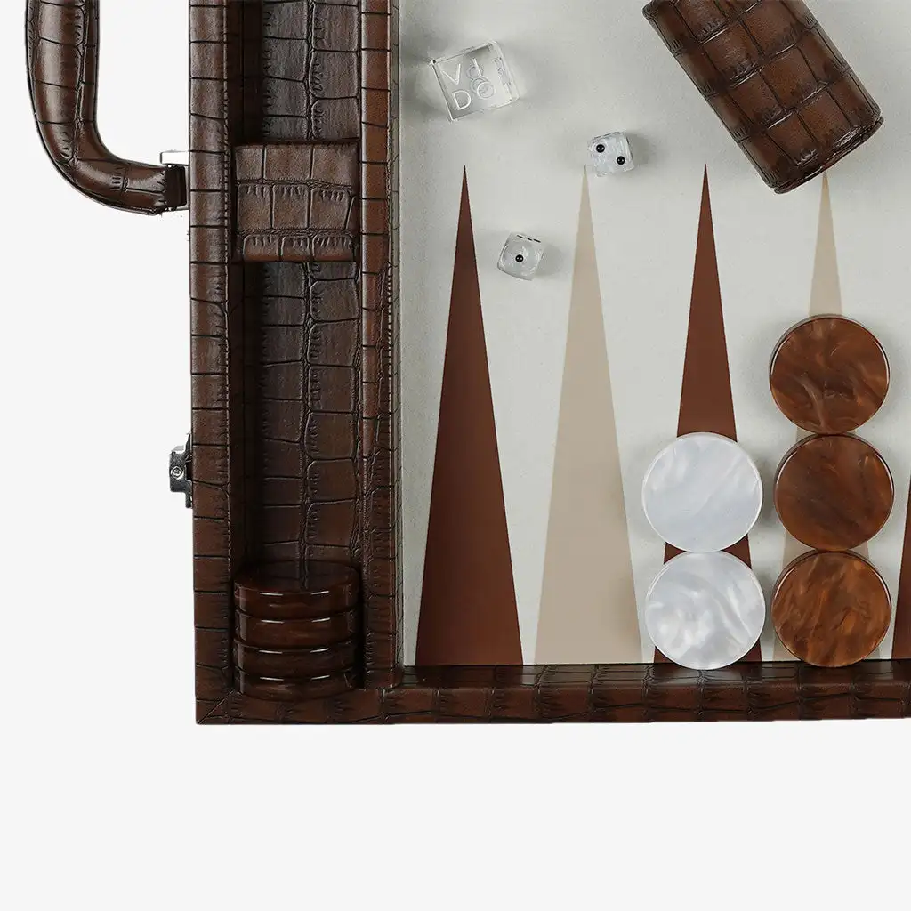 Large Brown Crocodile Backgammon Set Board for 44mm Checkers