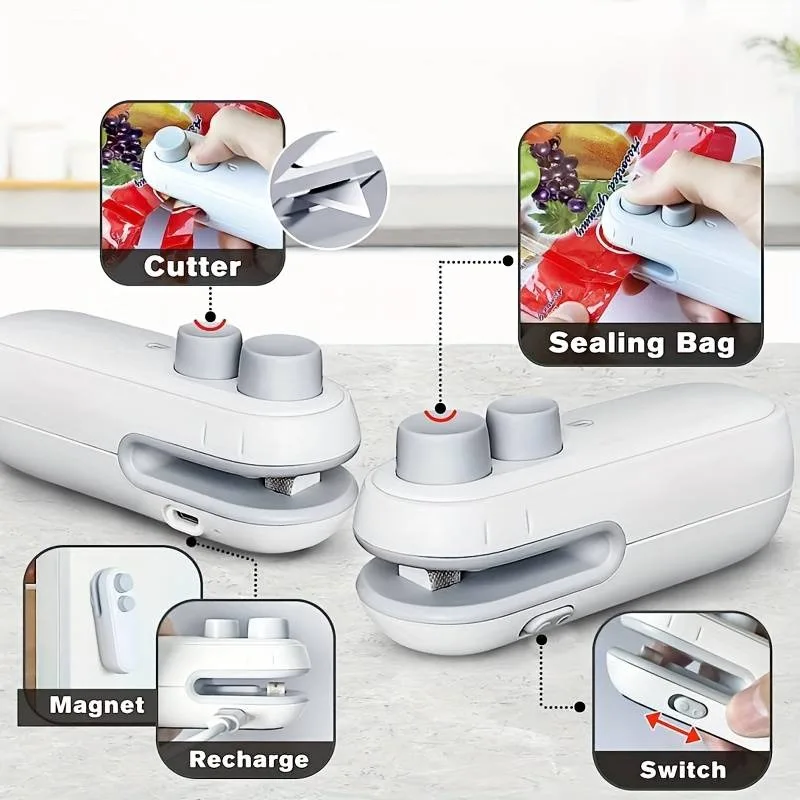 2025 Home Mini Sealing Machine Rechargeable Multi Functional Small Sealing Machine Creative Mini Snack Bag Sealing