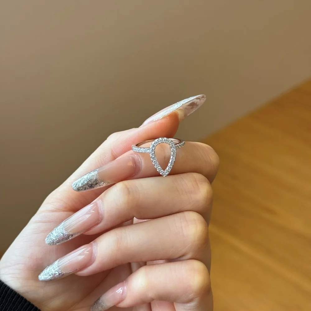 KAKODIY Cut Geometric Drop Ring Engagement Wedding 925 Sterling Silver Ring Set for Women detail 4