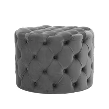 Upholstered Tufted Round Velvet Ottoman With Button Modern Footrest Stool Ottoman Comfy for Living Room
