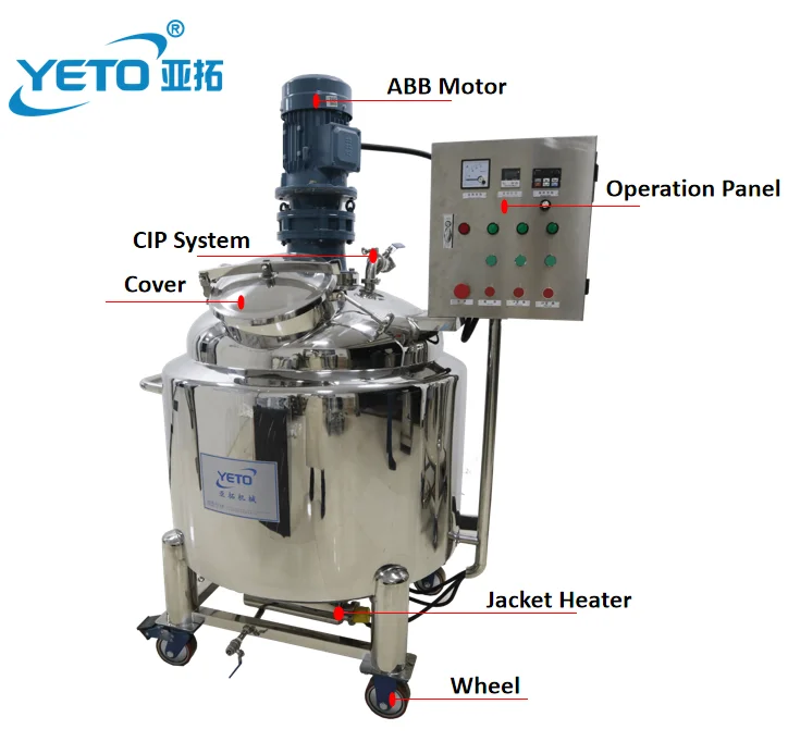 YETO Shampoo Production Line Liquid Soap Dispenser Mixer Making Machine Mixing tank with Heater Milk Homogenizer Price
