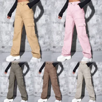 Factory direct wholesale super size casual high waist classic pocket pants wide leg pants women breathable cargo pants OEM women