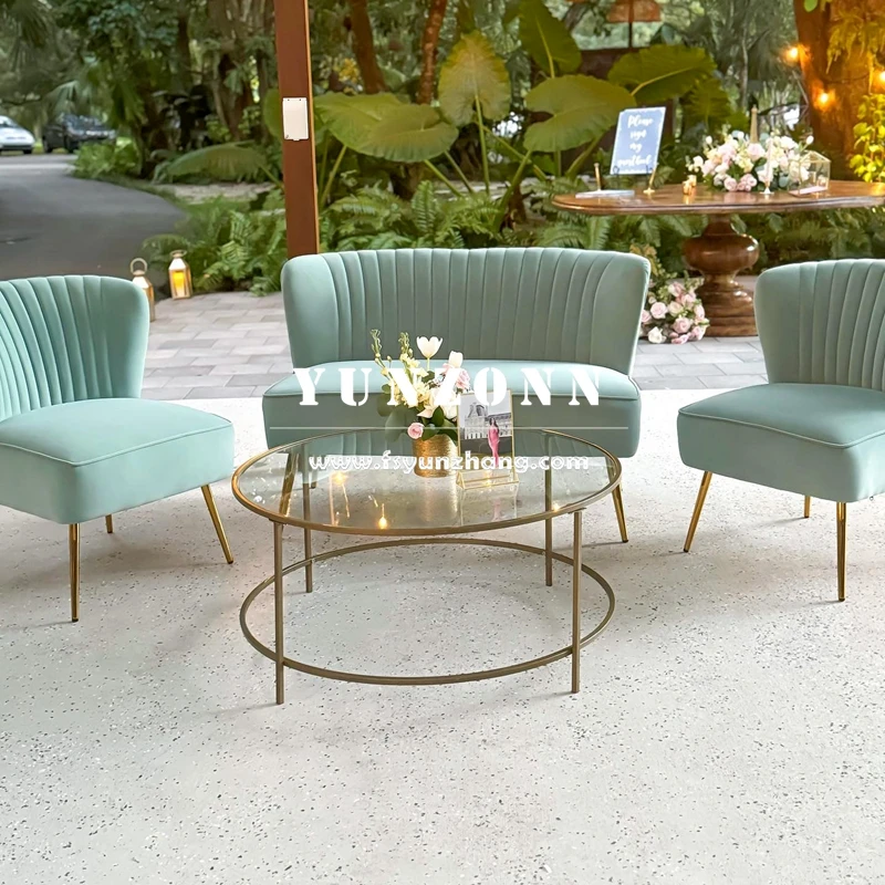 Modern Design Velvet Cover Wedding Sofa with Stainless Steel Frame for Bride and Groom