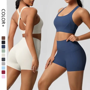 New Design Wholesale Breathable Sports Yoga Bra and Shorts  Comfortable Gym Fitness Sets for Women