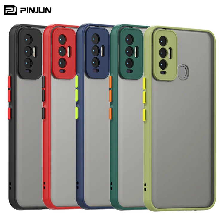 luxury Mixed Color Translucent Matte PC Hard soft tpu smoke case with colorful button For Tecno Camon 18i mobile phone cases