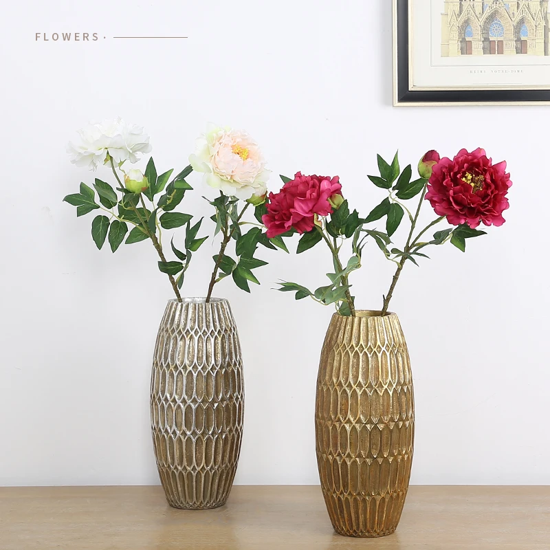 Большая антикварная декоративная полимерная домашняя Цветочная Роскошная Свадебная Золотая Серебряная Ваза