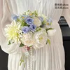 Blue persian rose peony dahlia hand tied bouquet