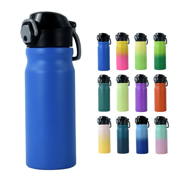 Customize logo 2024 new double wall sport water bottle 570ml stainless steel vacuum flask tumbler with auto open sippy and lid
