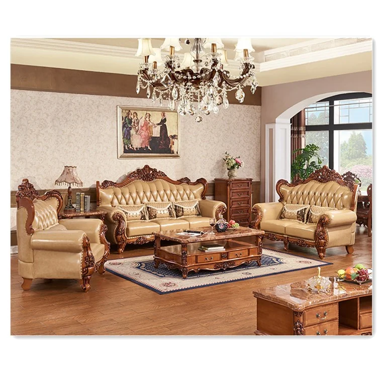 High Quality European Antique Living Room Sofa Genuine Leather Home ...