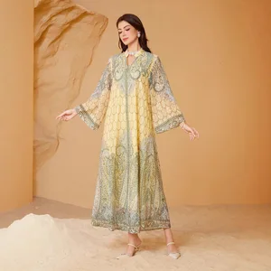 New Women's Dress Middle Eastern Muslim Women's Long Robe Embroidered Fabric Printed Rhinestone Women's Long Dress Elegant Abaya