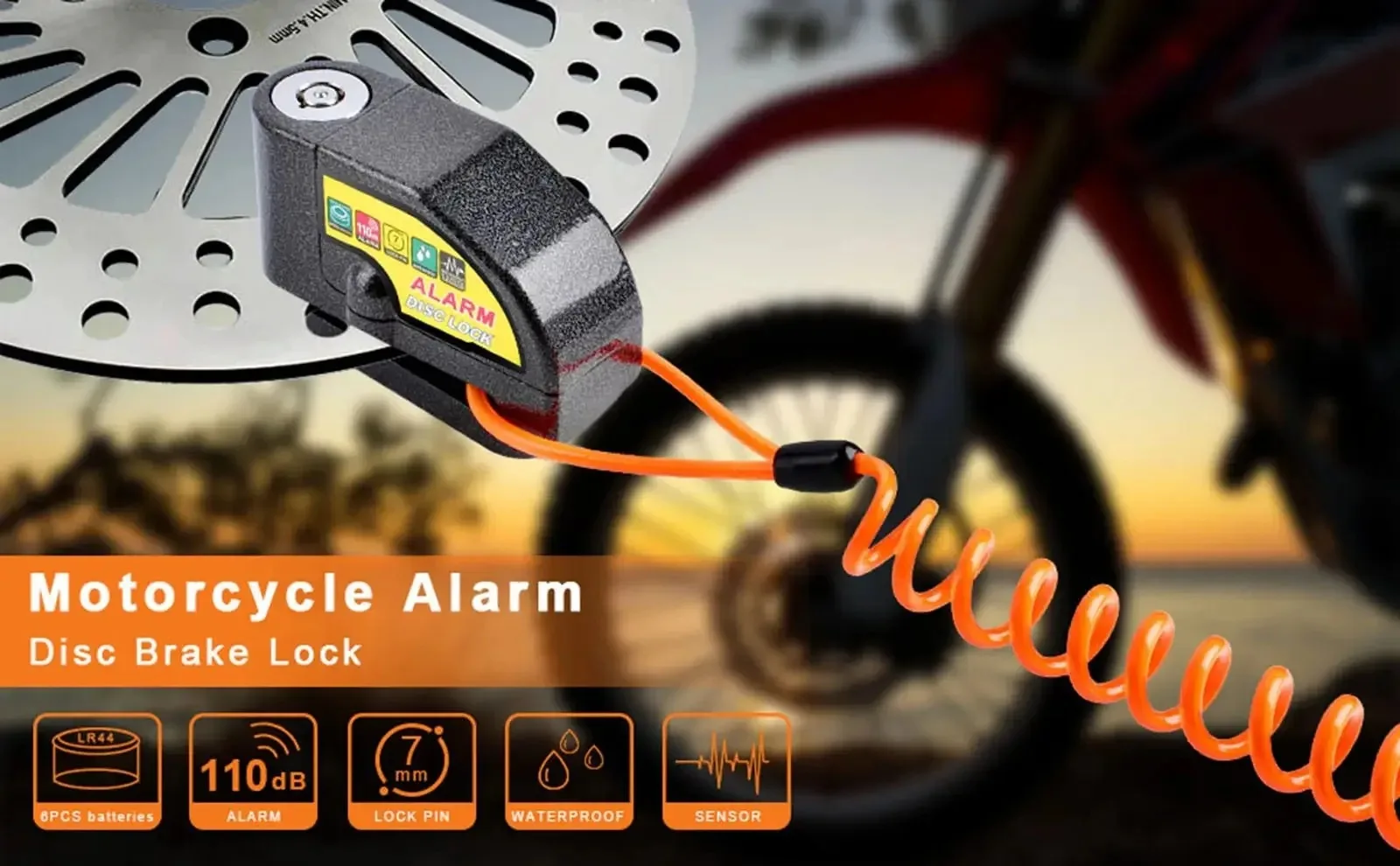 Candado de Disco de Alta Resistencia Impermeable con Alarma para Bicicleta - Negro icon 0