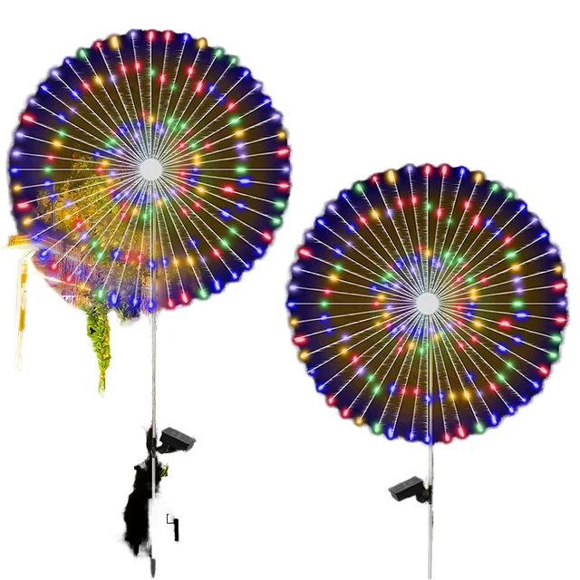 Garden Spike Solar Light Outdoor 200 Led Copper Wire String Decoration Fireworks Garden Solar Led Lights