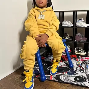 Custom Logo Boys Clothing Sets 3d Embroidery Hoodie Cargo Pants Slim Fit Joggers Suit Streetwear Sweatsuit Boys Clothing Sets