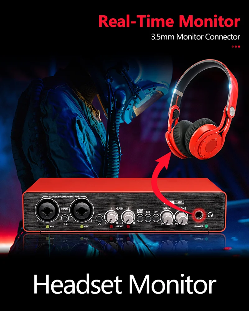 Uc22 Interface De Áudio Placa De Som Com Usb 3.0 Monitor Guitarra Gravação  Computador Profissional Placa De Som Para Estúdio Podcast Pc - Gravações  Profissionais De Áudio - AliExpress