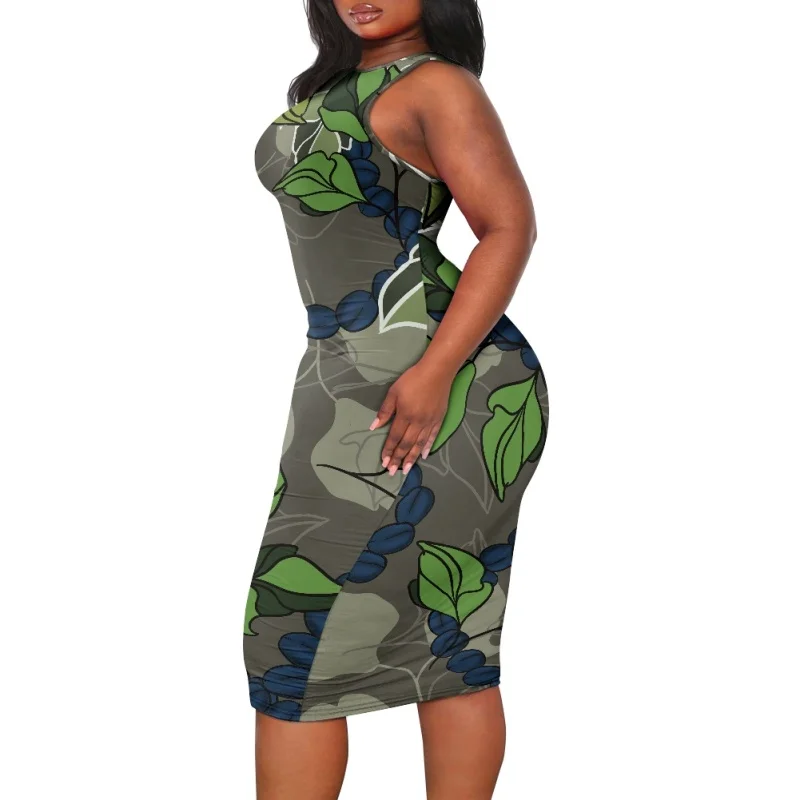 Kukui Nut Tree Hawaii Summer Sleeveless Women Dresses Wholesale in Bulk Custom Sexy Skirt for College Girls Female Beach Dress