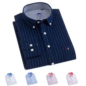 Wholesale Factory Made Long Sleeve Embroidery Business Striped Men Shirt