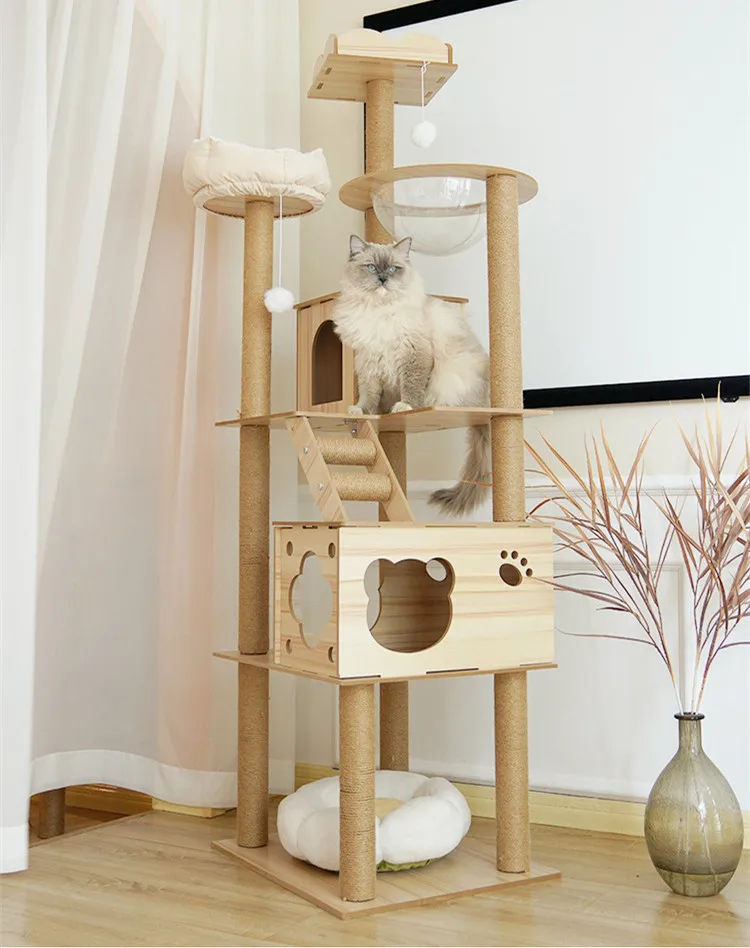 Cat Tree Wood House 7 Layer Multi Functional Sisal Column Space Capsule ...