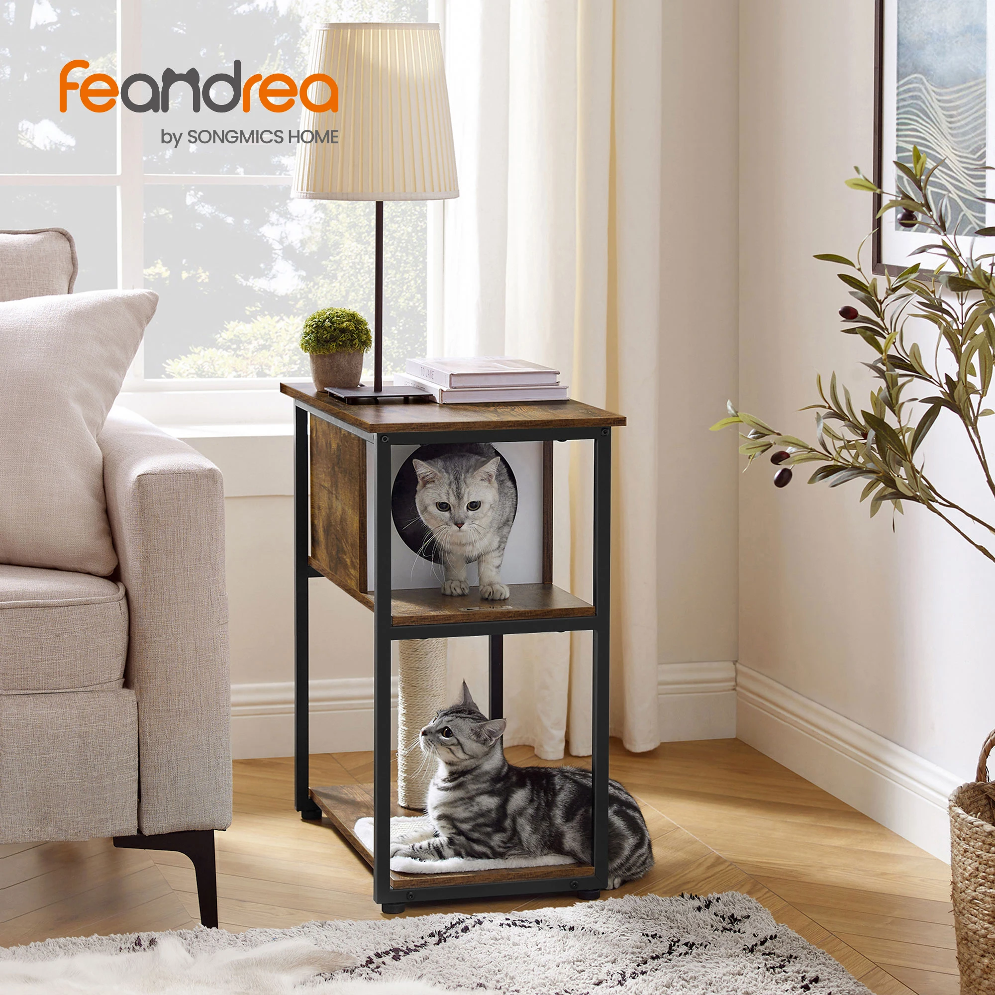 Feandrea Kitten Wood Style Cat House Entertainment Scratching Post