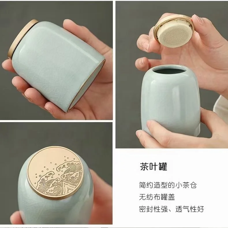 Chinese antique ceramic Ru kiln sky blue ice cracked ceramic pot teacup cover Chinese antique ceramic Gongfu tea set gift