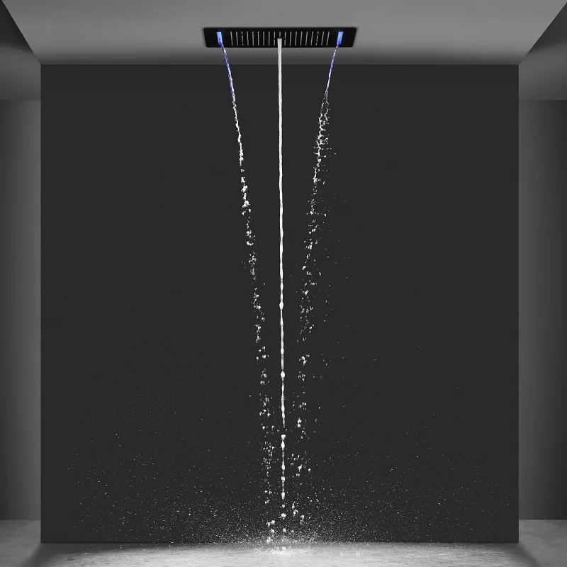 380*700 Mm 304 Sus Led Matte Black Embedded Ceiling Shower Head