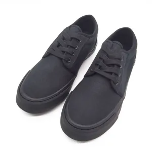 Men's Casual Low-Top Lace-Up Sneakers Black Oxford Fabric Canvas Trendy Shoes with Durable Vulcanized Rubber Sole