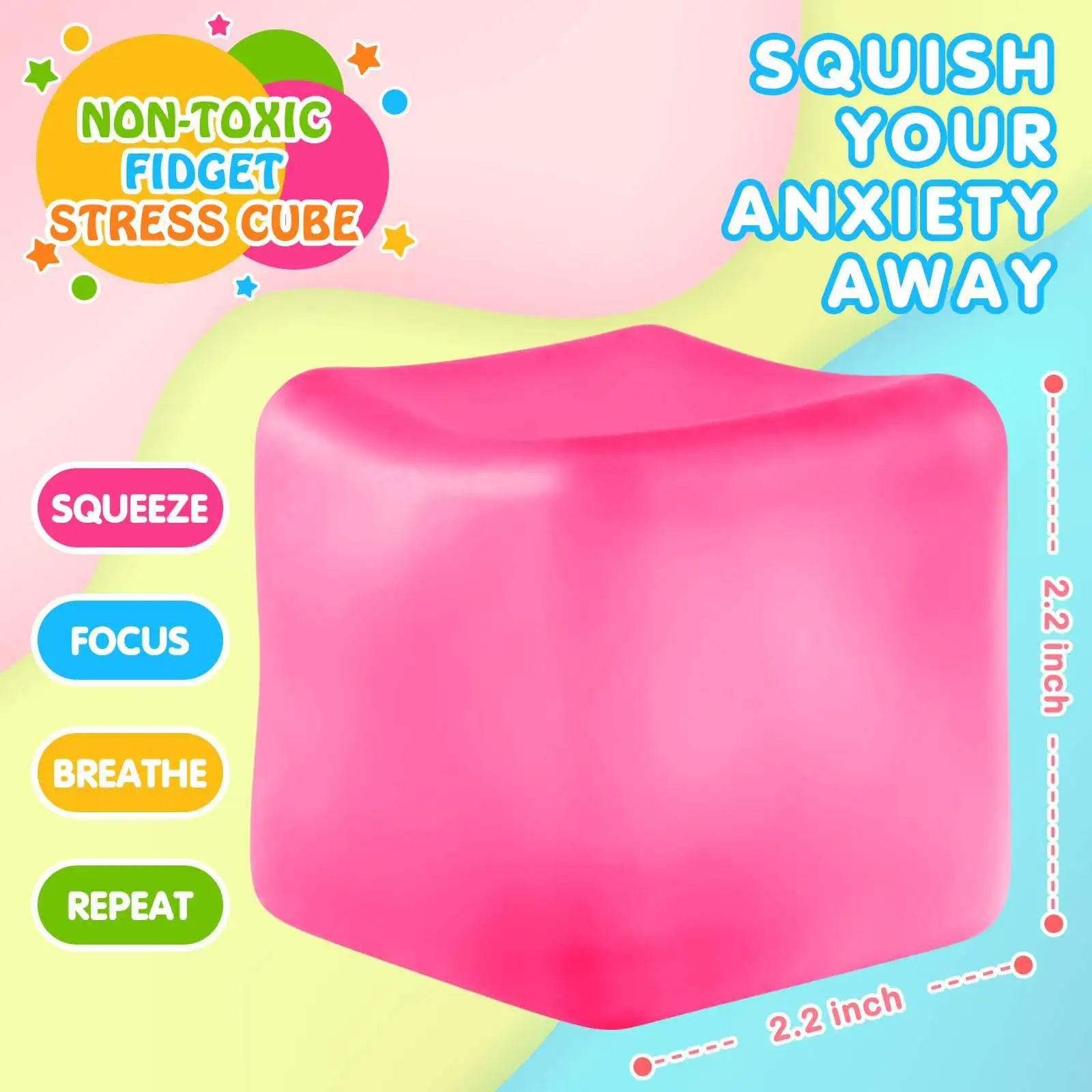 Set De 4 Cubos Fidget Squishy Antiestrés – Forma De Hielo En Rosa, Amarillo, Azul Y Morado, Juguetes De Goma Suave Para Aliviar La Tensión