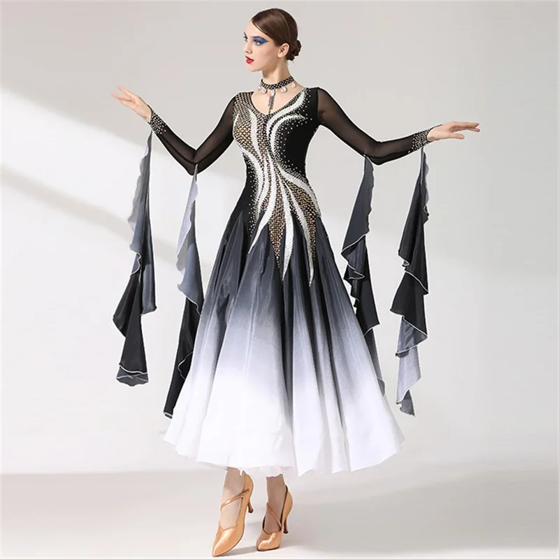 Exquisite Black Ballroom Dance Dresses for Women - International Standard Performance Wear, Sizes S-XXL, US$329-US$369 Exquisite Black Ballroom Dance Dresses for Women - International Standard Performance Wear, Sizes S-XXL, US$329-US$369