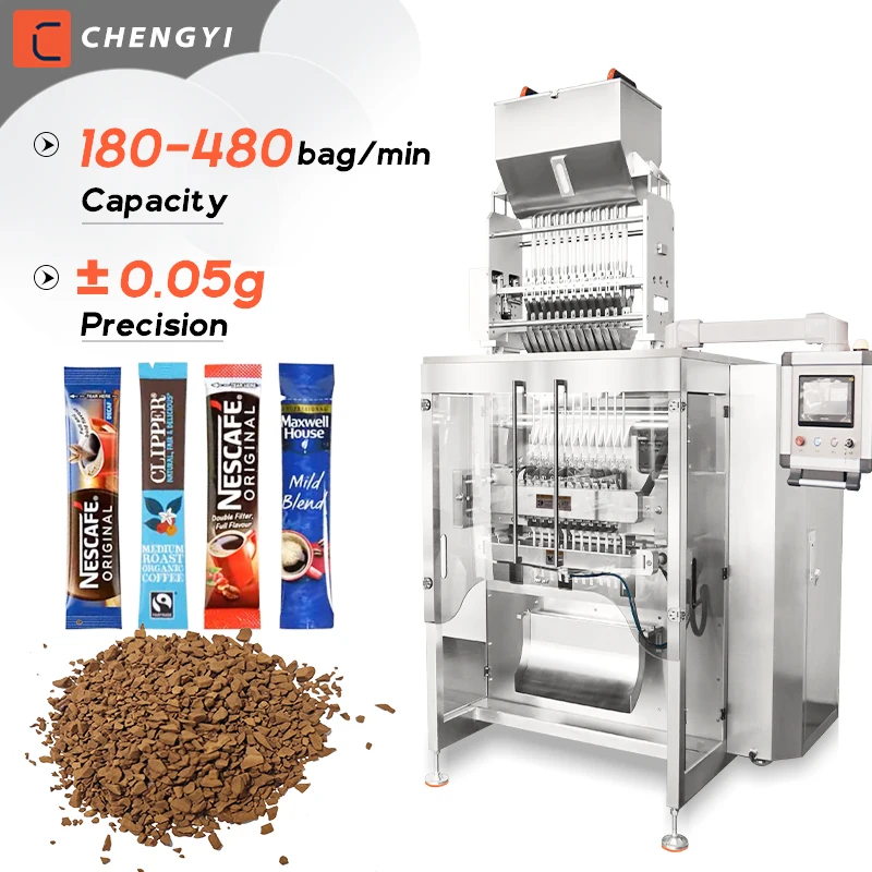 Automatic Multi lane Powder Stick Sachet Packing Machine 2 Line Sugar Coffee Stick Packing 3 in 1 Coffee Stick Packing Machine