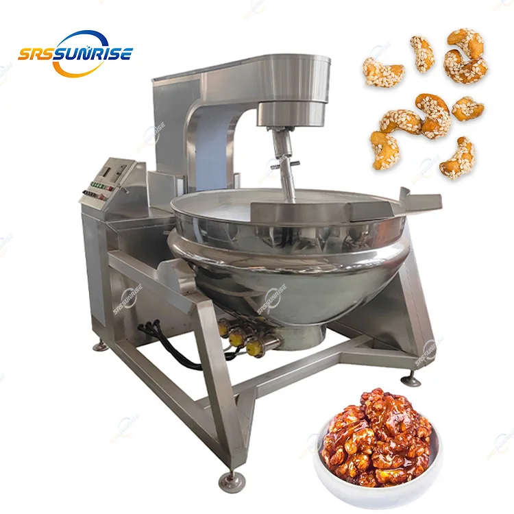 Industrial Cooking Pot Mixer Fryer Honey Peanut Sugar Coated Cashew Almond Walnut Nuts Jacket Kettle With Planetary Agitator