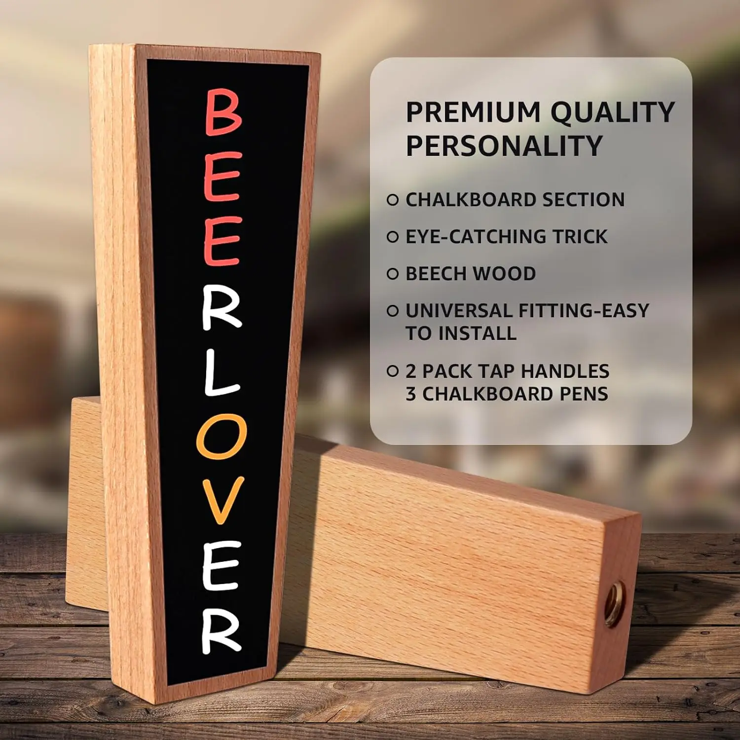 4-Piece Wooden Chalkboard Beer Tap Handles - Changeable Logo Handles For Kegerators With Pens