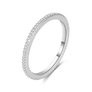 POLIVA Rhodium Plated 925 Sterling Silver Eternity Stackable Engagement Band Ring Cubic Zirconia Wedding Ring for Women