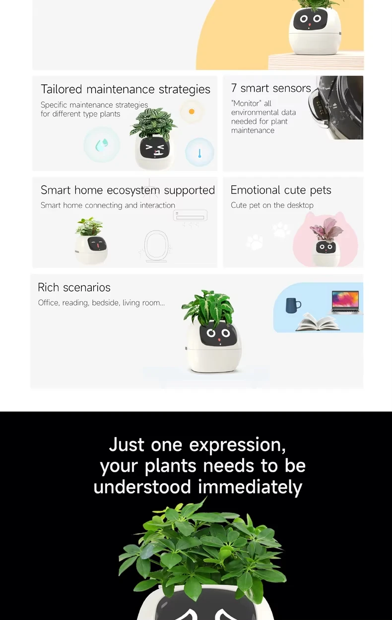 Best Selling Intelligent Lazy Person Automatic Water Absorbing Smart Cute Pet Flower Pot USB Rechargeable Indoor Potted