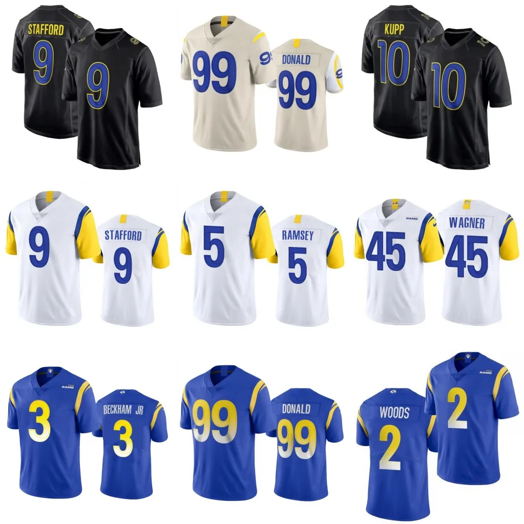 NFL_Jerseys 09I Jerseys de football hommes femmes los Angeles''rams'' 99  Aaron Donald 2 Robert Woods 9 Matthew Stafford 5 Jalen Ramsey 10 Cooper  Kupp Royal 