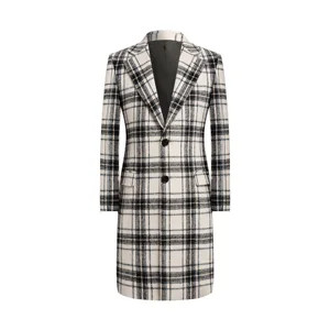 Men's High-End Woolen Coat New British Style Tweed Scottish Plaid Suit Flat Front Zipper Fly Single Breasted Long Made Worsted