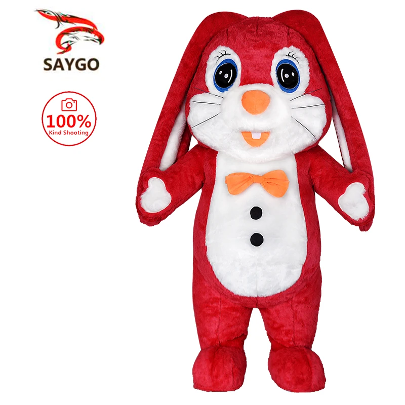 Grey Red Cartoon Bunny Mascot Costume for Carnival CE 2.6m Inflatable Fur Adult Unisex Suit