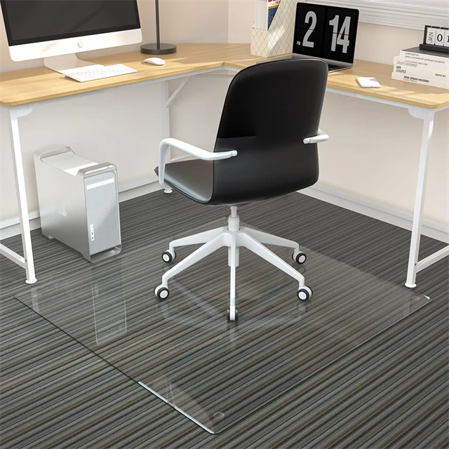 Custom Tempered Glass Office Chair Mats for Carpet or Hardwood Floors, Computer Floor Protectors