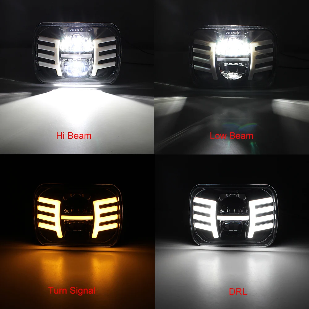 Pcs 5x7'' 7x6'' LED Headlight Hi-Low Beam DRL Amber Turn Signals Kit For Jeep Cherokee XJ Wrangler YJ