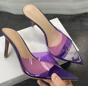 Custom Women Clear Transparent PVC Summer Sandals Sexy Lady Slipper Stiletto Pointed Toe Crystal Upper Slipper Sandals